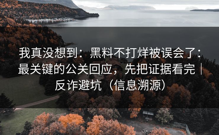 我真没想到：黑料不打烊被误会了：最关键的公关回应，先把证据看完｜反诈避坑（信息溯源）