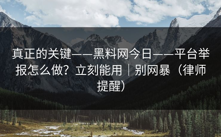 真正的关键——黑料网今日——平台举报怎么做?立刻能用|别网暴(律师提醒) 真正的关键——黑料网今日——平台举报怎么做?立刻能用|别网暴(律师提醒)